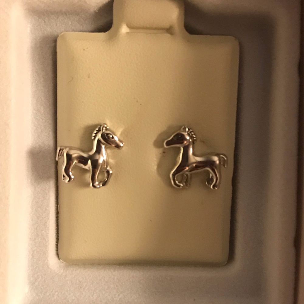 Sterling silver horse earrings for a child